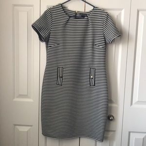 Black and white shift dress.